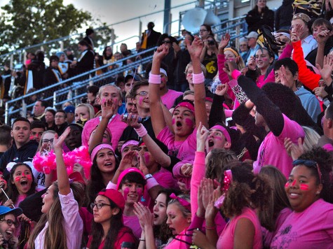 Topeka High's student section in their pink attire to raise Breast Cancer Awareness.