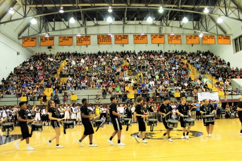 Cruz line (drum line) preforming at the pep assembly 