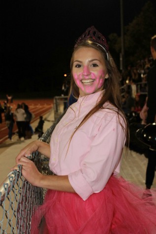 Hannah Hooper, senior, decked out in pink (including a tutu) for the Pink Out game against Seaman.
