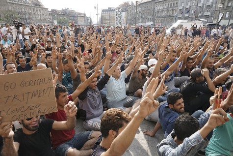 Syrian refugees strike in front of  Budapest Keleti railway station. Refugee crisis. Budapest, Hungary, Central Europe, 3 September 2015. Photo courtesy of Wikipedia