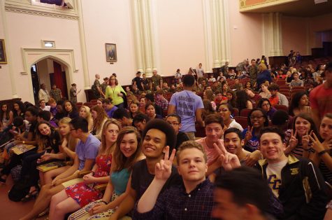 A group of seniors have fun preceding the assembly. Photo by Erin Mumford