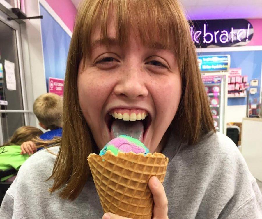 Nell Brennan, junior, enjoys an ice cream cone. Photo courtesy of Nell Brennan