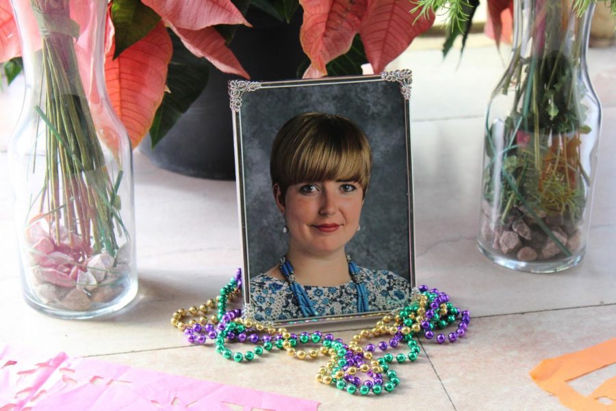 A portrait of Ms. Gibbons that is centered in the memorial on the second floor, which was created by student government.