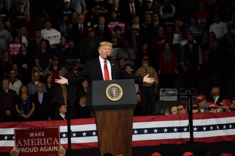 President Trump speaks to the crowd. Photograph by William Hendrix.