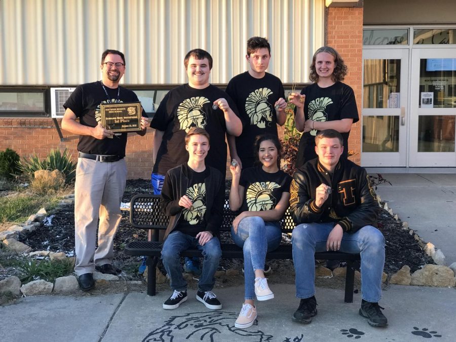 The winners of the scholars bowl tournament. Pictured are, Mr. Smith, George Klucykowski, James Peck, Nate Routsong, Tristan Niles McCulloch, Alexia Hercules, Steven Desch.