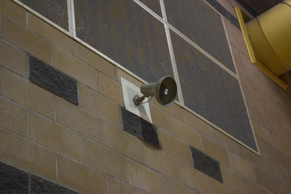 The Topeka High north gym loudspeaker, through which Assistant Principal Hayes’ announcement was broadcasted.